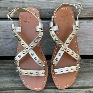 Marc Fisher Metallic Leather Sandals Fianna Gold  Studded Square Toe Buckle 7.5